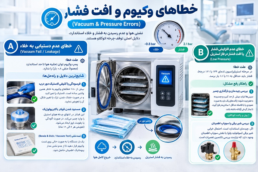 راهنمای جامع رفع خطاهای رایج اتوکلاو دندانپزشکی